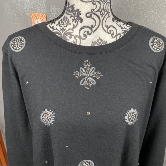 Susan Graver Weekend French Terry _Embellished Top - Picture 4 of 10